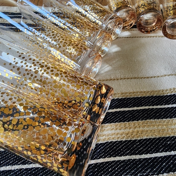 Anthropologie Gold Polka-dots Champagne Flutes Glasses set of 4 - Picture 9 of 12